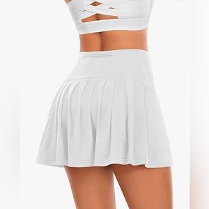 Werena White Cotton High Waisted Pleated Tennis Golf Skort